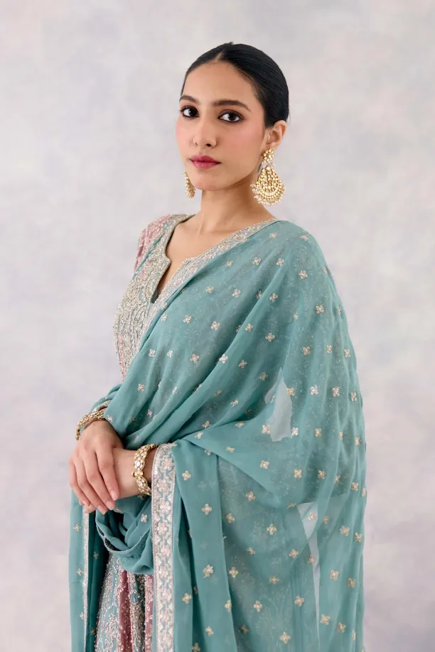 Teal Rose Georgette Anarkali set