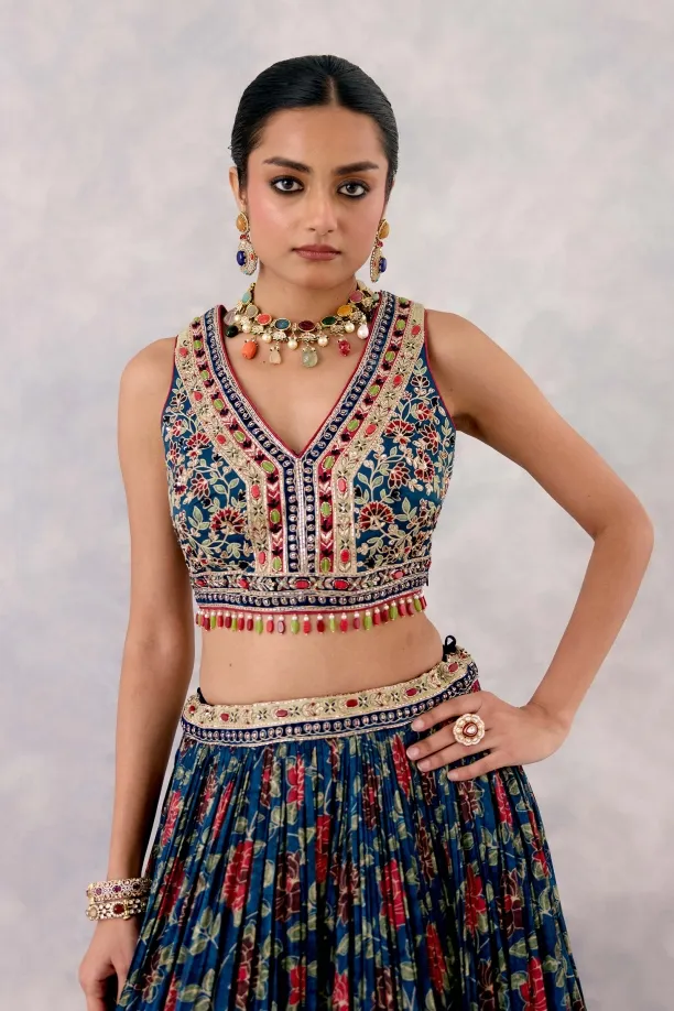 Navy Blue Satin Lehenga Set