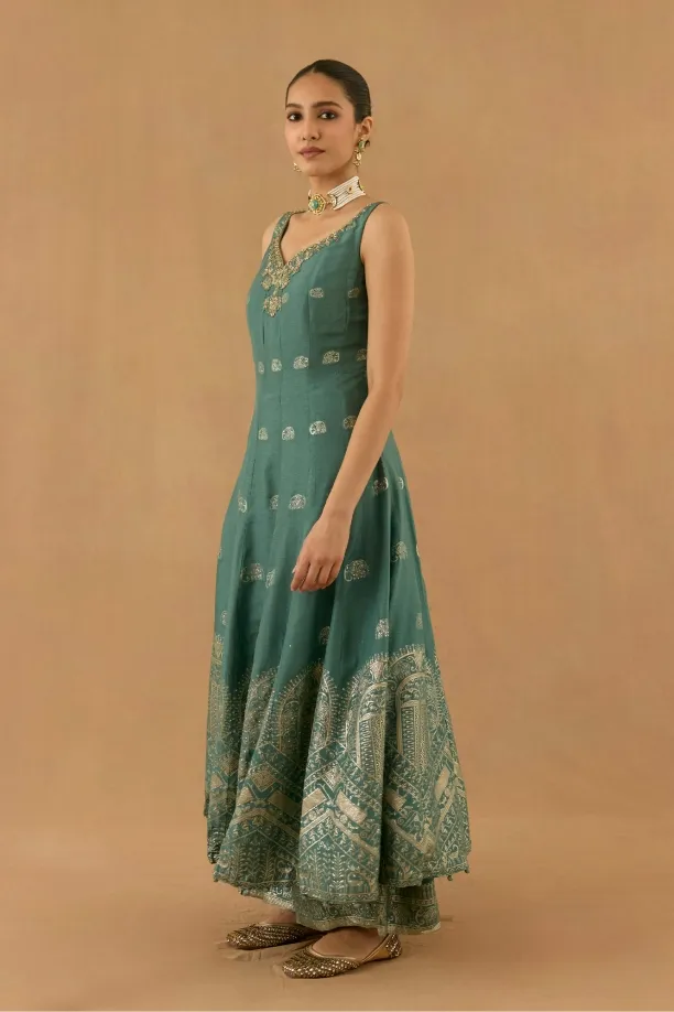 Teal Gerogette Anarkali set