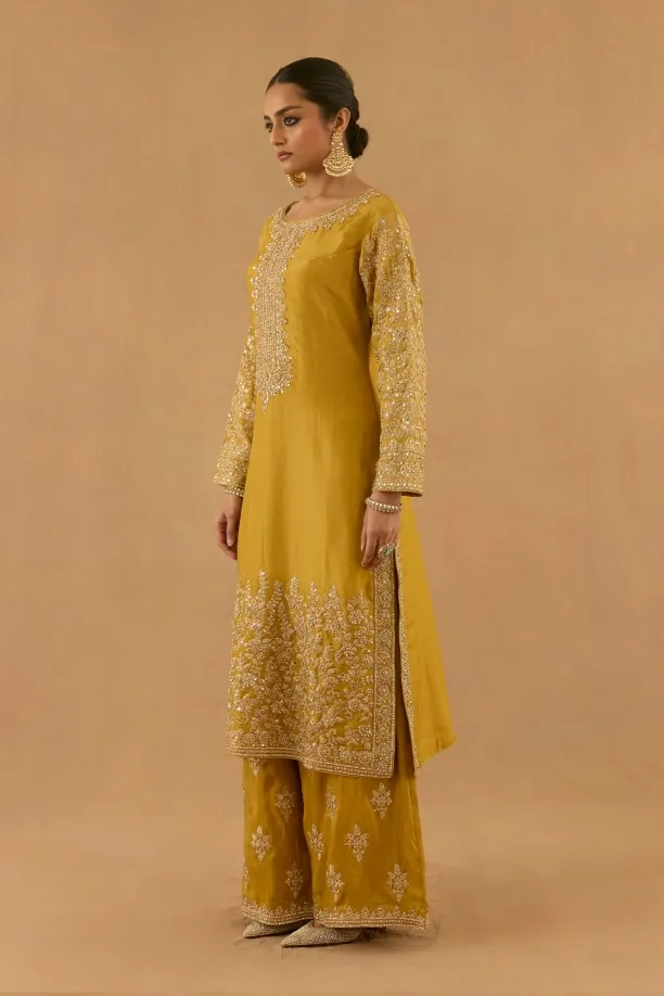 Mustard Tissue Silk Sharara Set
