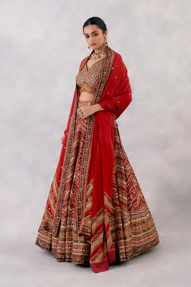 Deep Red Silk Lehenga Set