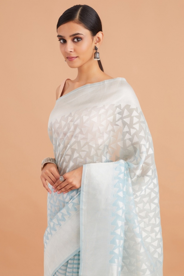 Ice Blue Banarasi Kora Saree