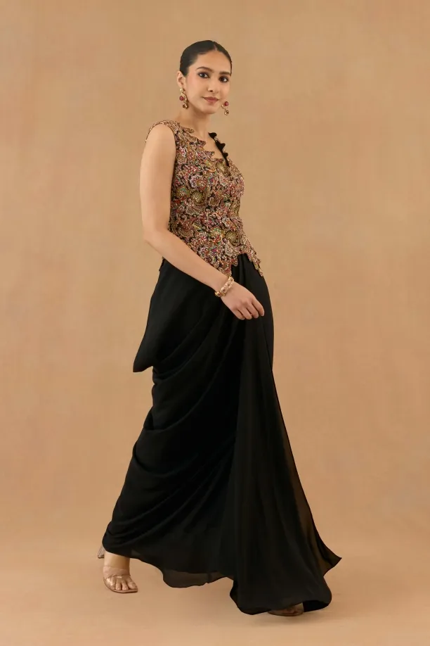Black Georgette Drape Saree