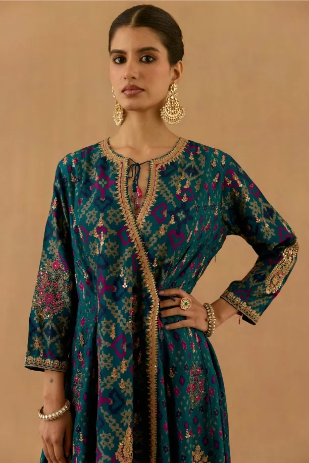 Peacock Blue Silk Sharara Set