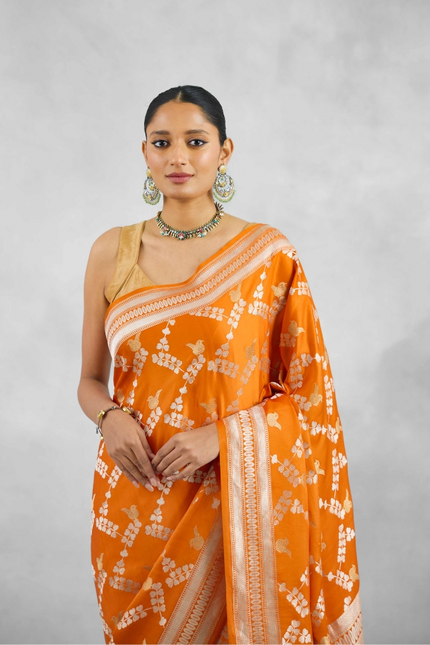 Deep Saffron Mashru Silk Saree