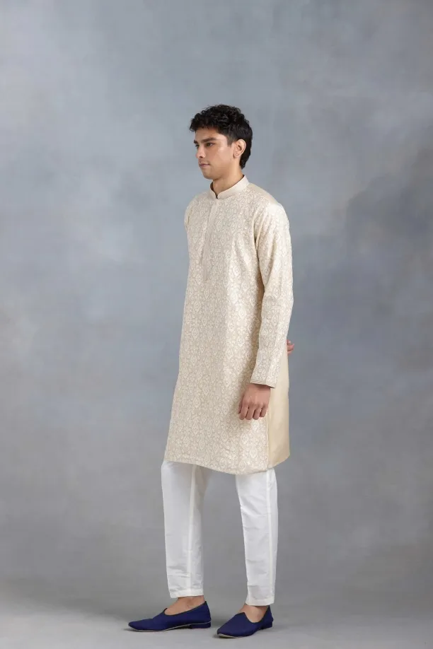 Beige Threadwork Kurta Set