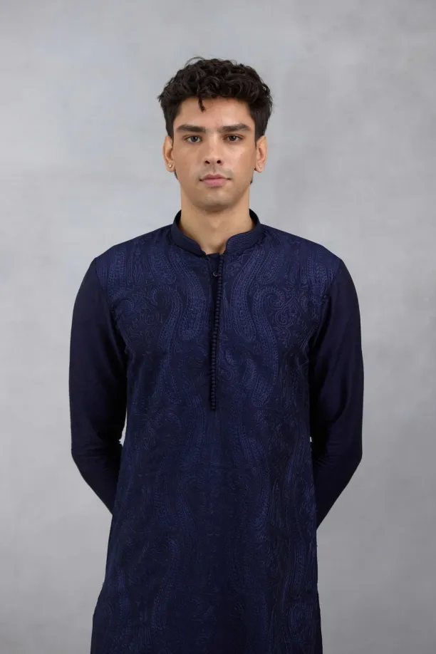Navy Threadwork Kurta Set