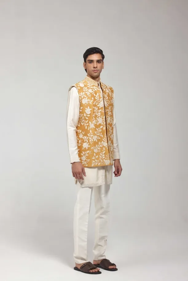 Mustard Embroidered Half Jacket Set