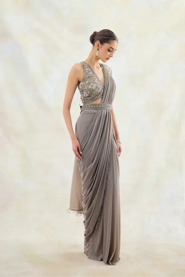 Oxford Grey Drape Saree