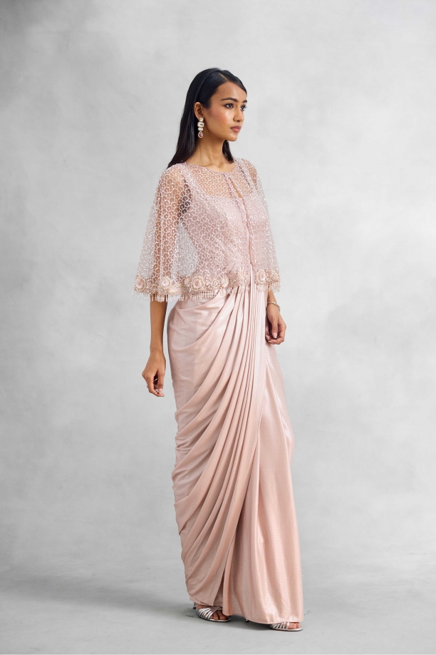 Powder Pink Net Drape Gown