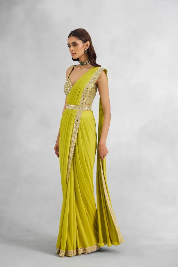 Lemon Green Net Drape Saree