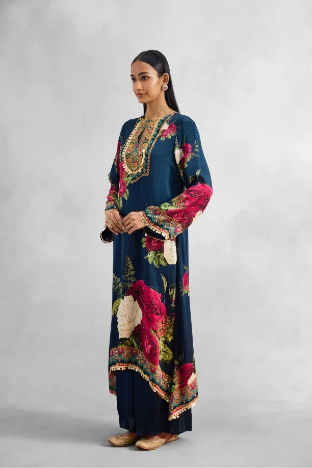 Night Blue Satin Suit Set