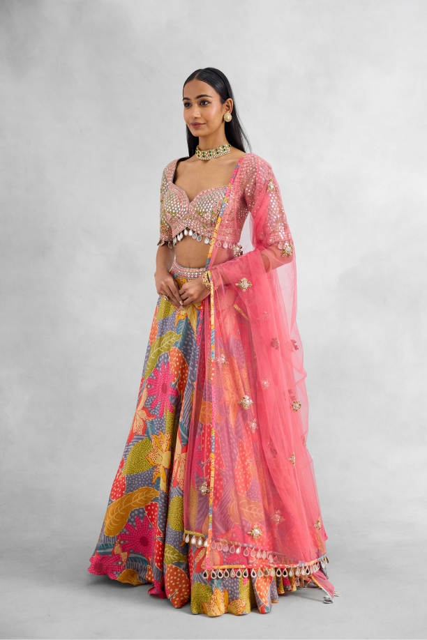 Multicolored Crepe Lehenga Set