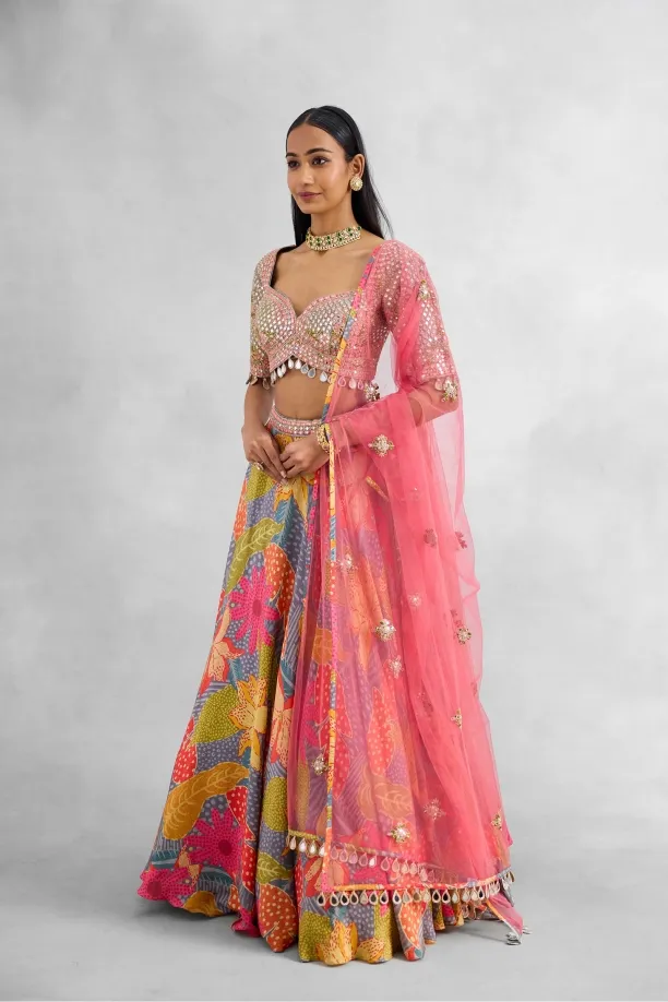 Multicolored Crepe Lehenga Set