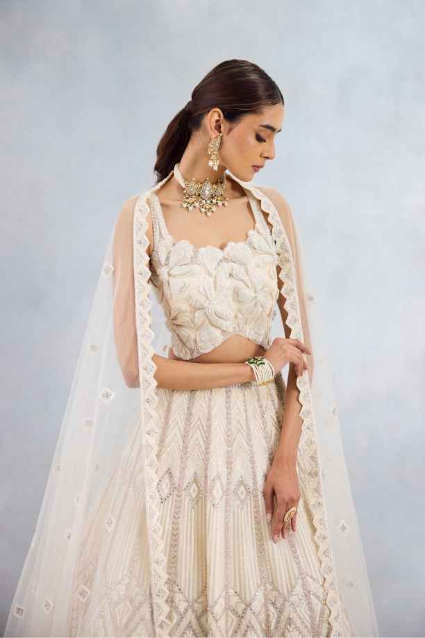 Ivory Net Lehenga Set