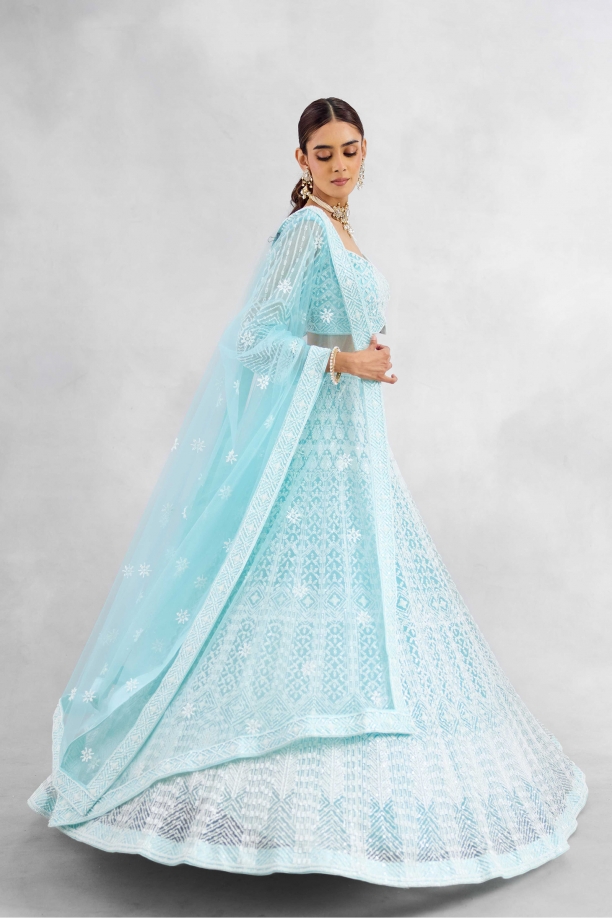 Aqua Blue Net Lehenga Set