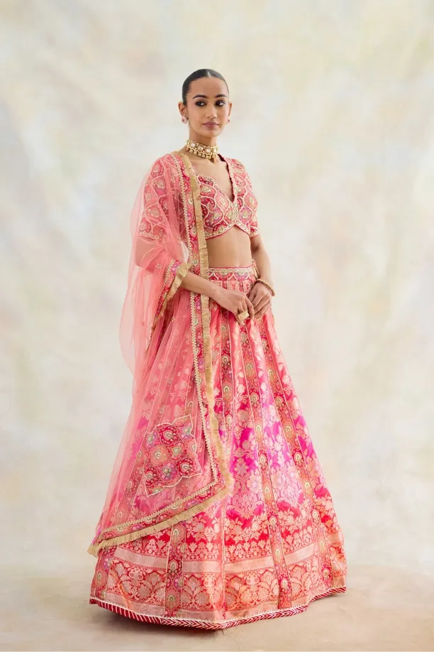 Ombre Pink Banarasi Lehenga Set 