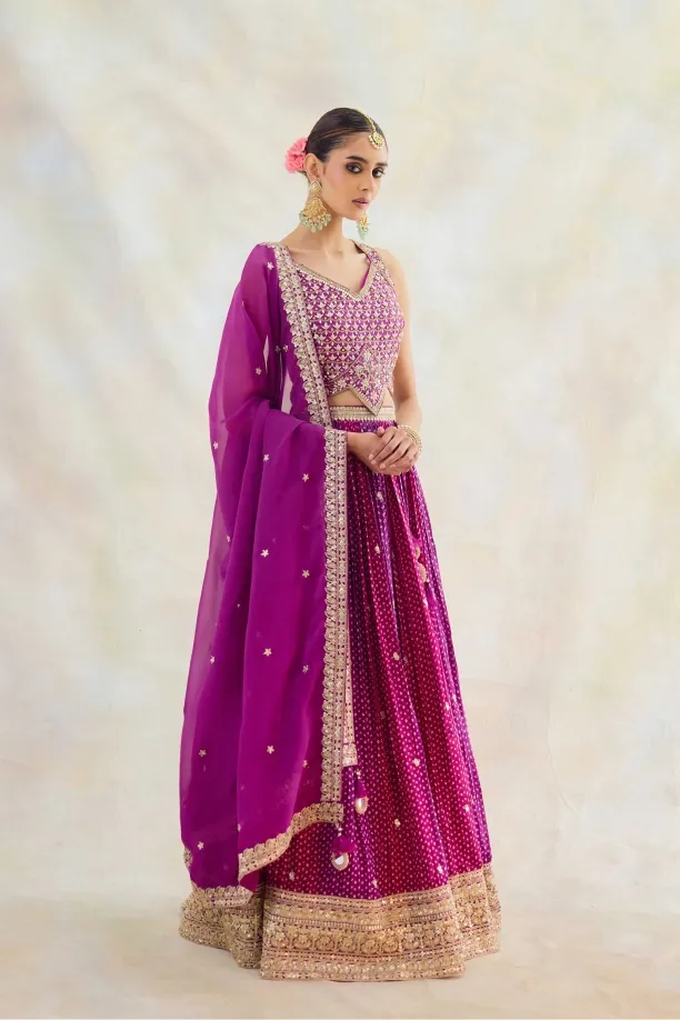 Purple Ombre Bandhani Lehenga Set