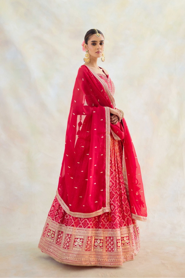 Ombre Red Gharchola Lehenga Set