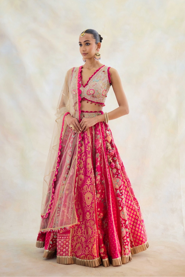 Peony Pink Banarasi Silk Lehenga Set