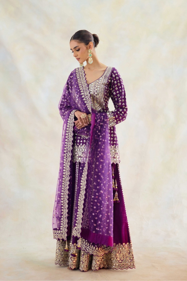 Periwinkle Raw Silk Sharara Set