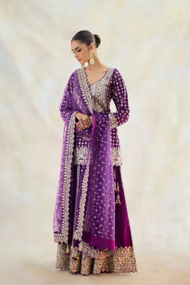 Periwinkle Raw Silk Sharara Set
