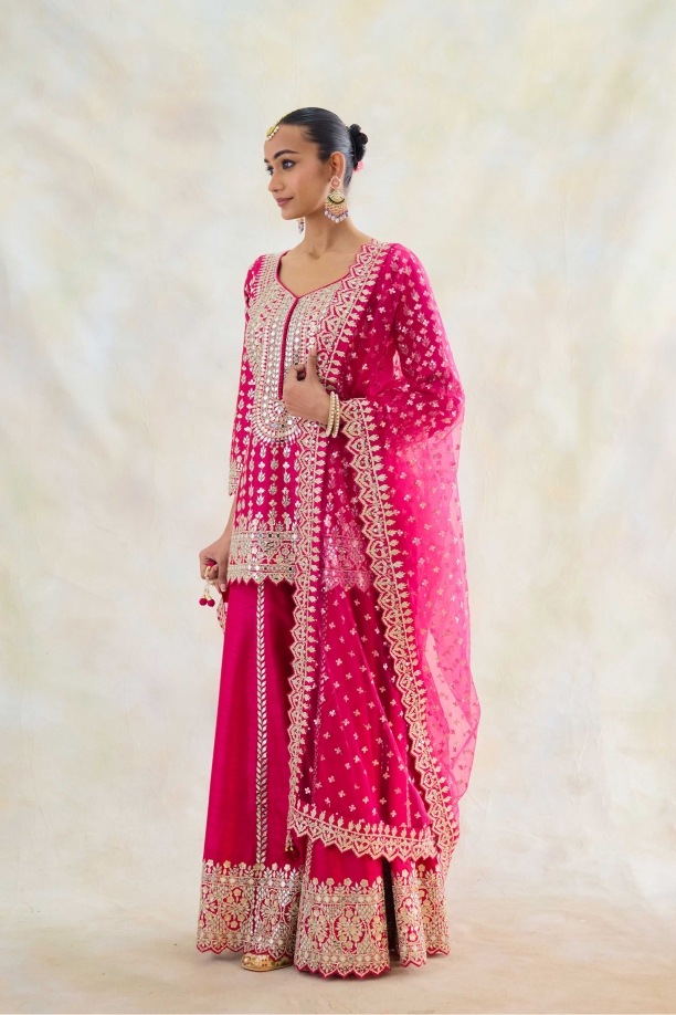 Hot Pink Raw Silk Sharara Set 