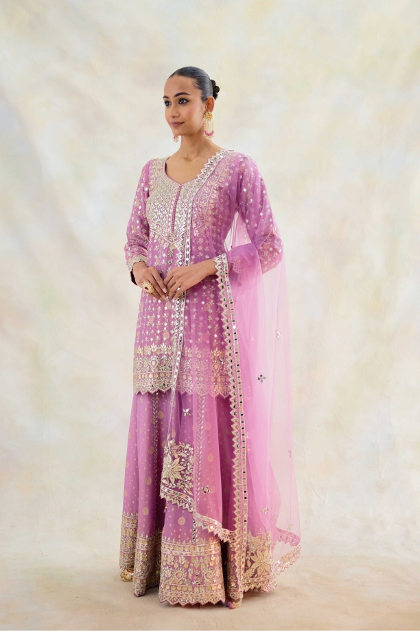 Mauve Silk Sharara Suit Set