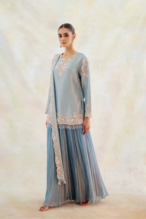 Moon Blue Georgette Sharara Set