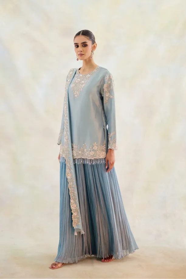 Moon Blue Georgette Sharara Set
