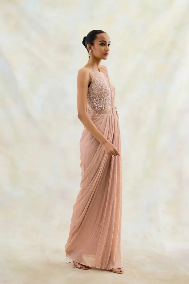 Misty Rose Drape Net Gown 