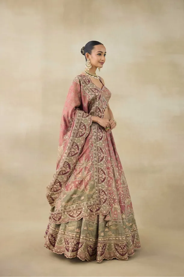 Peach Embroidered Lehenga Set 