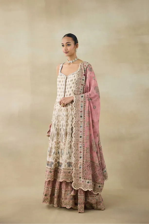 Paisley White Anarkali Suit Set