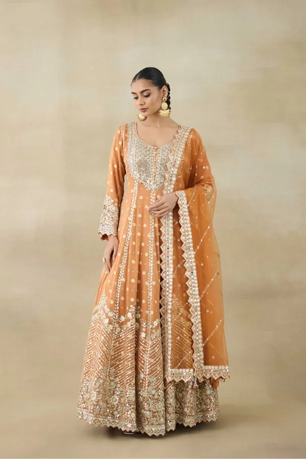 Apricot Tissue Silk Suit Set