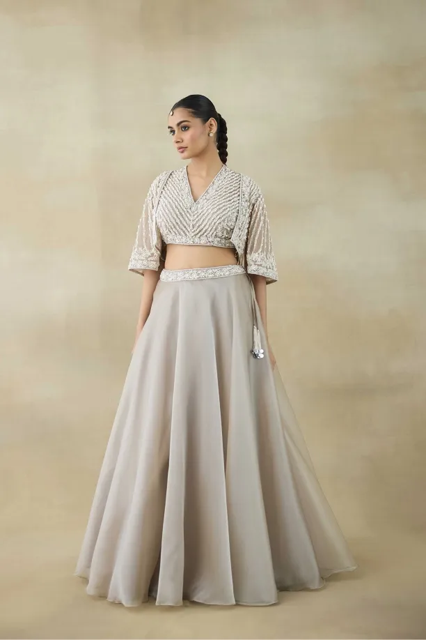 Bright Gray Organza Lehenga Set