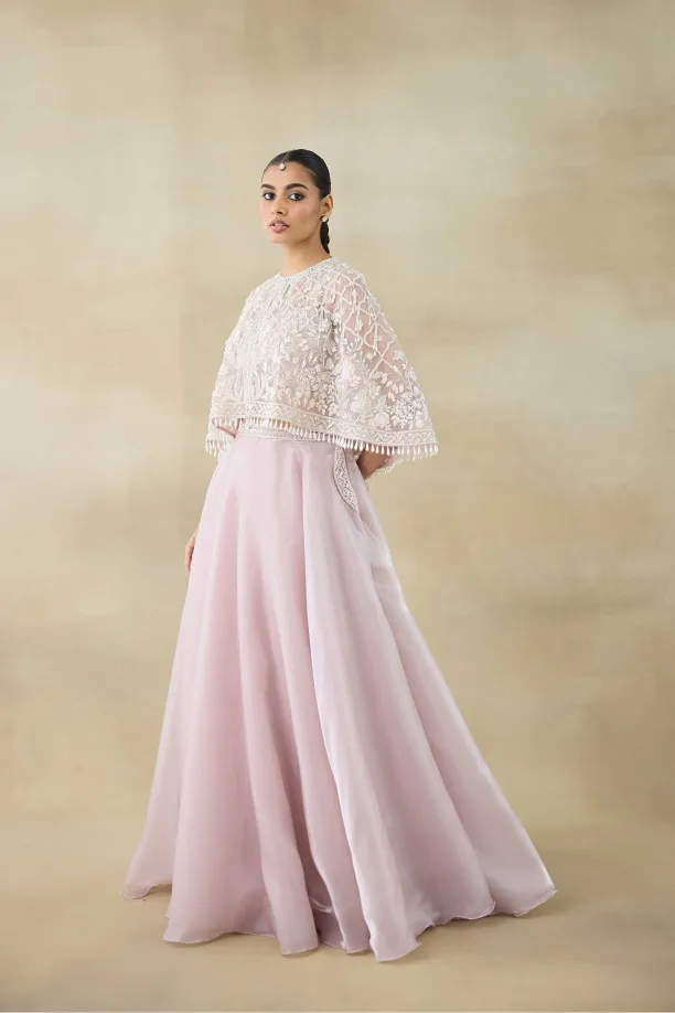 Champagne Pink Organa Lehenga Set