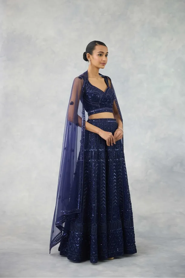 Deep Navy Net Lehenga Set 