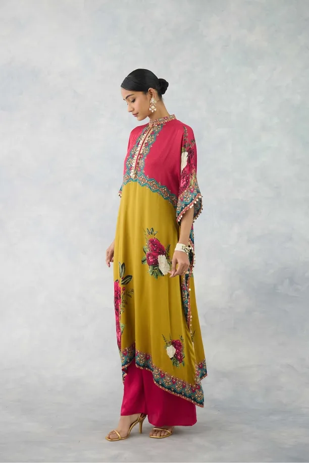 Coral Yellow Satin Suit Set