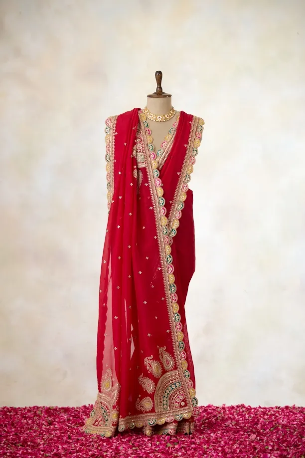 Ruby Red Organza Saree