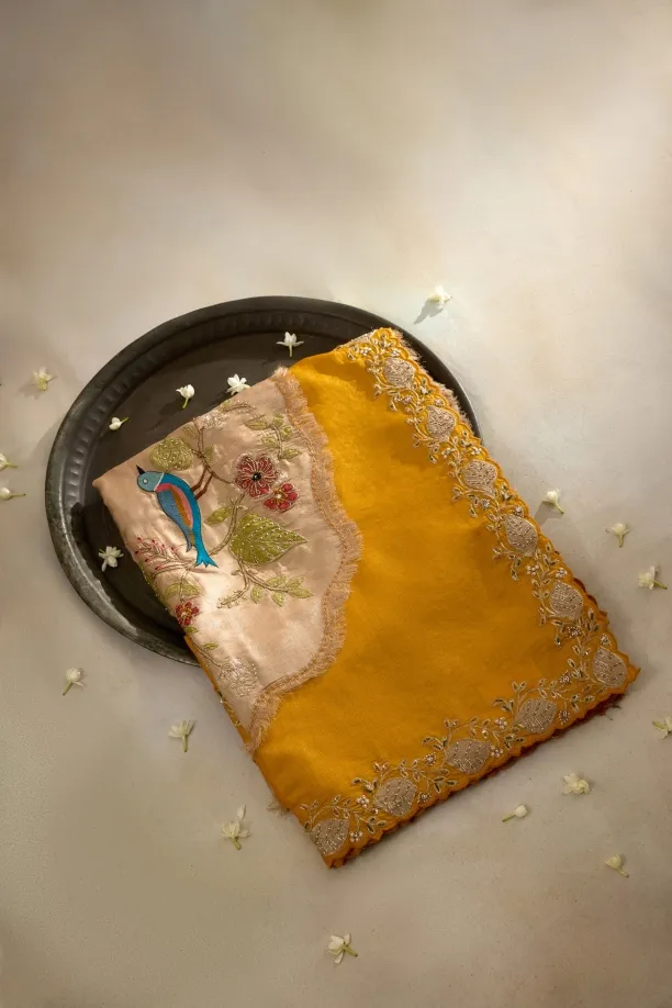 Mustard Tussar Slik Saree