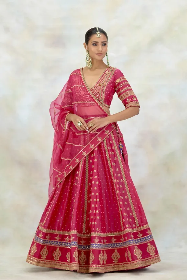 Rani Pink Silk Organza Lehenga Set