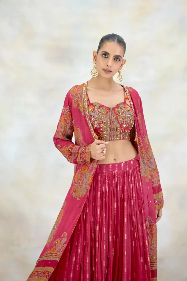 Cerise Pink Chiffon Lehenga Set