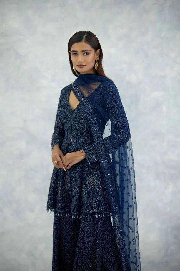 Ink Blue Georgette Sharara Set