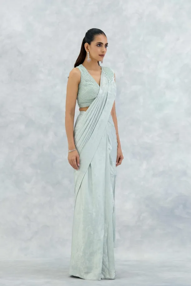 Ash Blue Lycra Net Drape Saree