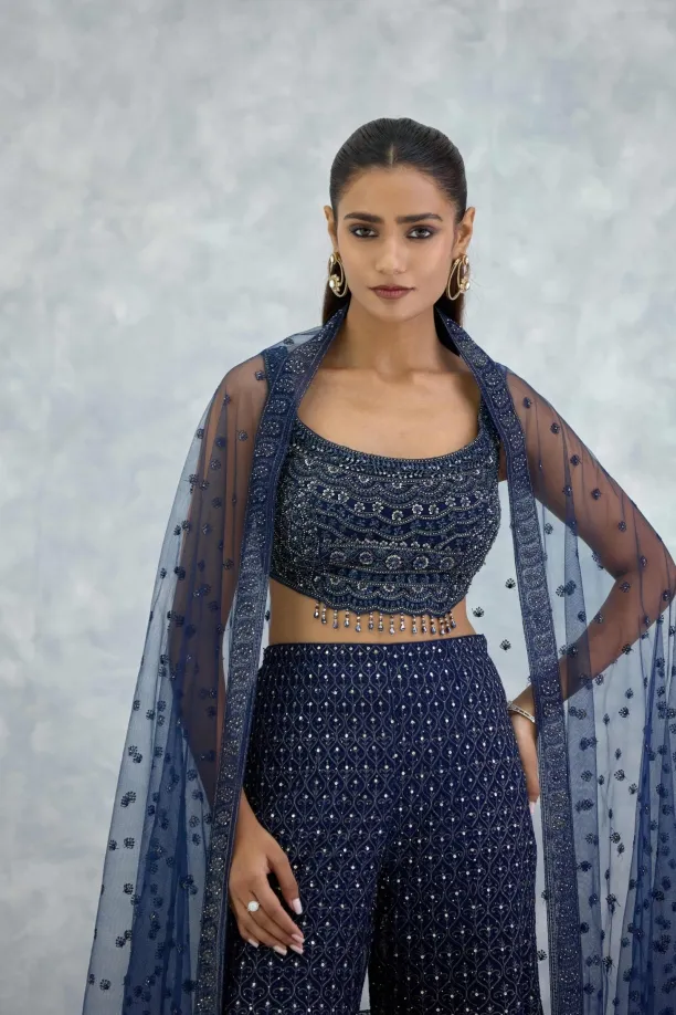 Electric Blue Georgette Sharara Set