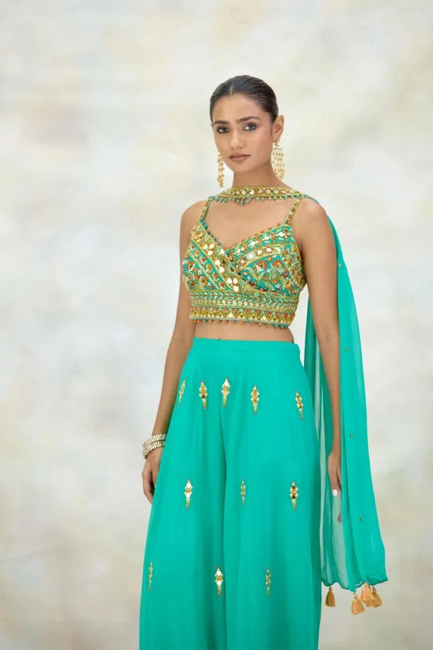 Turquoise Georgette Sharara Set