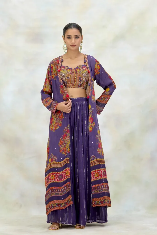 Royal Purple Chiffon Sharara Set