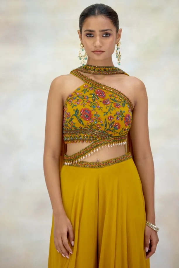 Mustard Georgette Sharara Set