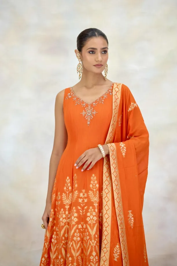 Rust Orange Silk garara set