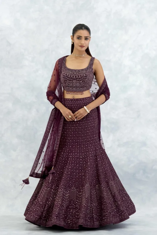 Wine Georgette Lehenga Set